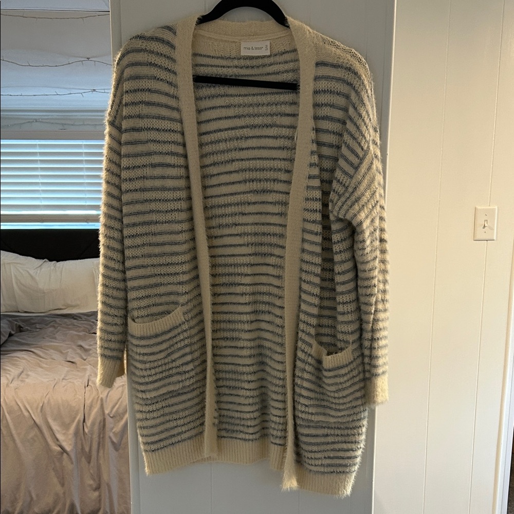 Cozy Striped Cardigan in Cream and Gray